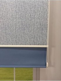 Resim donatti perde OLYMPOS Serisi - Kırçıl Desenli Çift Mekanizmalı Beyaz Tül Mavi Stor Perde 230 x 200 