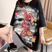 Resim Kadınlar için Vibrant Karikatür Baskılı Rahat T-Shirt - "Oyuna Kendinizi Verin" Tasarımı, Kısa Kollu, Yuvarlak Yaka, Bol Kesim, Hafif ve Esnek, Bahar/Yaz için Mükemmel, Günlük Giyim|Oyunca Baskılı|Orta Esneklikli Kumaş, BÜYÜK BEDEN 