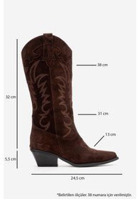 Resim Luvishoes Matıas Kahverengi Süet Hakiki Deri Kadın Nakışlı Western Çizme Kahverengi 