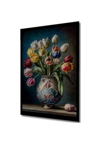 Resim Büyülü Vazo Lale Yağlıboya Görünümlü Ahşap Ev,antre, Ofis,Mutfak,Yatak Odası Tablo Çerçeve Görünümlü-2-8670 - 30 X 40 