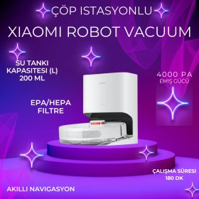 Resim Xiaomi Robot Vacuum Çöp Istasyonlu Akıllı Robot Süpürge 