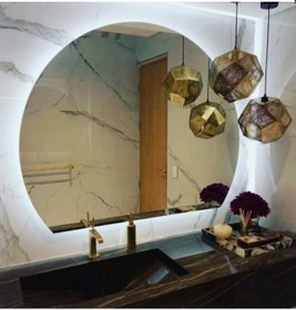 Resim 50x63 Cm Modern Yuvarlak Led Banyo Aynası Dokunmatik, Dim Edilebilir, 6500k Beyaz Işık Beyaz 