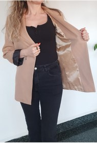 Resim dükkan10butika Kadın Kolları Detay Astarlı Blazer Ceket Bej 