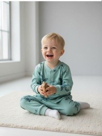 Resim Zekids Erkek Çocuk Kaplumbağa Desenli Pamuklu Pijama Takımı 6-9 Ay 6 Yaş Aralığı -16846 Mint 