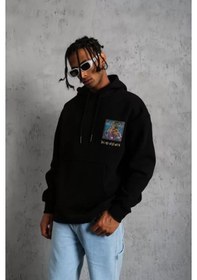Resim Modi Green Baskılı Erkek Patel Six Tipografi Siyah Kapüşonlu Sweatshirt 