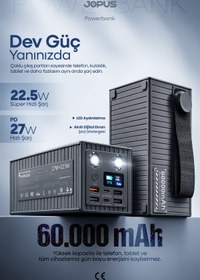 Resim Jopus 60.000 mAh 27W Süper Hızlı Outdoor Kamp Powerbank Dijital Göstergeli Fenerli Taşınabilir Şarj Cihazı 