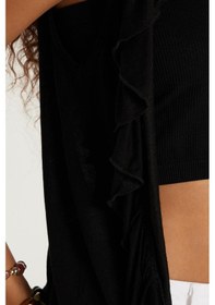Resim Tudors Kadın Slim Fit Dar Kesim Sıfır Kollu V Yaka Siyah Hırka-34078 Siyah 