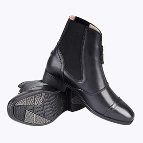 Resim LEBEE Binici çizmesi, düşük blok topuk, yandan elastik ağ, çekme dili fermuar, sığır derisi malzemeden 