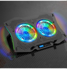 Resim Juo GT 2 Fanlı 1500 RPM LCD Ekranlı Led Aydınlatmalı RGB Hız ve Yükseklik Ayarlı Gaming Oyuncu Notebook Soğutucu 