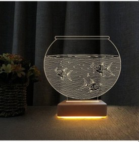 Resim 3D Akvaryum Tasarım Led Gece Lambası Doğumgünü Hediyesi 