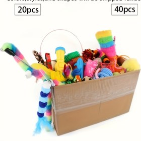 Resim 20/40 adet Çeşitli Naylon Tüy Oyuncağı - Gerçekçi Tüy Tasarımı, Geometrik Desenler, Rastgele Renkler ve Şekiller, Dayanıklı Etkileşimli Oyuncağı Küçük Kediler İçin, Pil Gerektirmez, Kedi Oyuncağı, Eğlenceli Tasarım, Canlı Renkler, Pil Olmadan 