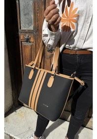 Resim Just Polo Kadın Yeni Sezon Büyük Boy 3 Bölmeli Lüks El Ve Omuz Çantası Shoulder Bag Siyah - Taba 