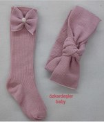 Resim ÖZKARDEŞLER BABY Bebek Ribana Ve Diz Altı Çorap Fiyonklu Set 