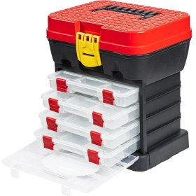 Resim Tabureli Balıkçı Takım Çantası - 4 Çekmeceli - Kırmızı 