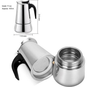 Resim Ocak Üstü 9 Cup Fincan 450 ml Moka Pot Espresso CIN285-9 
