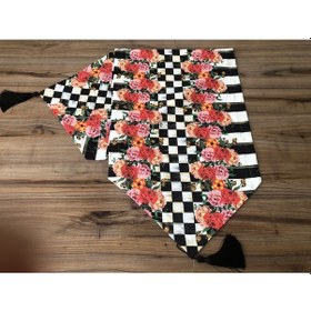 Resim Damalı Çiçekli Dikey Çizgili Desenli Runner Çok Renkli 