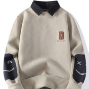 Resim Kışlık Örme Kazak, Sahte İki Parça Tasarımıyla - Rahat Uzun Kollu, Yuvarlak Yaka, Rahat Sonbahar/Kış Giyim İçin Yüksek Esneklikli Kumaş 