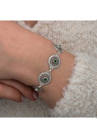 Resim Gümüş Telkari Zümrüt Taşlı Kadın Bileklik Gümüş - Rose Gold 