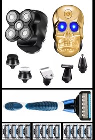 Resim Qualis D3 Skull 5 Kafa Tıraş Makinesi + J8 Holder + 12 Adet Kartuş -5 Bıçak 