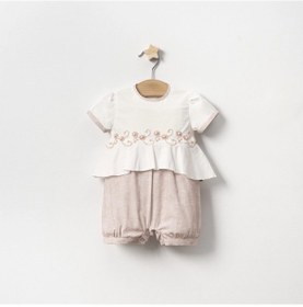Resim Lamato Baby Yazlık Brodeli İncili Bebe Kız Tulum Pembe 