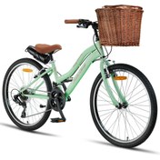 Resim Trendbisiklet Retro Classic 24 Jant Bisiklet, Shimano 21 Vites, Hasır Sepetli Vintage Şehir Bisikleti, Mint Yeşili 