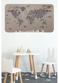 Resim Eğitici Dünya Haritası Dünya Atlası Çocuk Ve Bebek Odası Duvar Sticker -60x105-3814 Renkli 