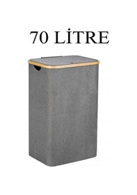 Resim Katlanır Kumaş Kirli Çamaşır Sepeti 70 Litre Bambu Çerçeveli Gri 
