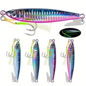 Resim 4 adet Karanlıkta Parlayan Tuzlu Su Balıkçılığı Jigleri - Gerçekçi Tasarım, Payetler & Üçlü Kancalar (20g/30g/40g/60g/80g) ile Hızlı Batan Metal Yemler, Gece Balıkçılığı ve Atış için, Balık Yemi 