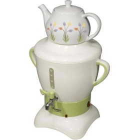 Resim SM2000 Porselen Demlikli Elektrikli Semaver Beyaz-Yeşil 