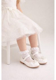 Resim Işıltılı Kum Sim Dokulu Kelebek Figür Detaylı Kız Çocuk Babet Beyaz 