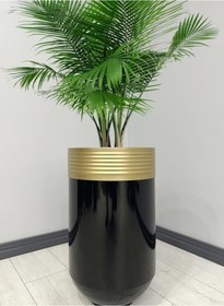 Resim Elegant Dekoratif Eskitme Darbuka Parlak Siyah Saksı 60cm 