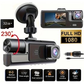 Resim Gaojunshop01 3 Kanallı Araç Kamerası 1080p Hd 170 Gece Görüşü 32gb Sd Kart Dahil 