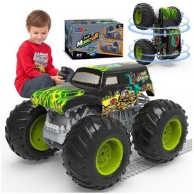 Resim Suda Karada Gidebilen Takla Atan Kumandalı Sarjlı Işıklı Monster Trucks 4x4 25 Cm 8 Km Hız Yeşil 