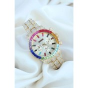 Resim Femina Trendy Clariss Trend Gold Metal Kordonlu Zirkon Taş Kaplama Renkli Taşlı Kasa Tasarımlı Lüx Kadın Ko 