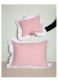 Resim Pamuklu Açık Pembe Beyaz Fırfırlı İki Adet 50x70 Yastık Kılıfı Se 