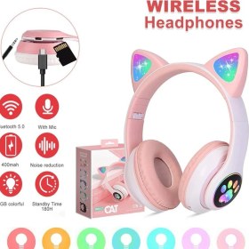 Resim Alfa MEC 5.1 Bluetooth Kablosuz Kulaklık Kedi Kulaklıklar Çocuklar Için Flaş Işığı ile Hd Ses Mikrofon 