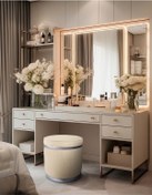 Resim Zerafet Silver Kaplama Luxery Puf- Krem Babyface Kumaş Pofuduk Oturma Pufu&makyaj Pufu&bench 