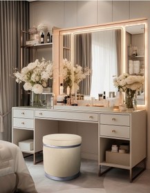 Resim Zerafet Silver Kaplama Luxery Puf- Krem Babyface Kumaş Pofuduk Oturma Pufu&makyaj Pufu&bench 