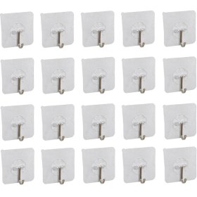 Resim 20 Adet Kendinden Yapışkanlı Şeffaf Askı Metal Kancalı Askılık 