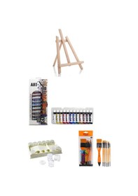 Resim Orta Boy Şövale-art-x 12 Ml 12 'li Renk Tüp Akrilik Set-rich Set8 6'lı Fırça-şişeli Palet 4'lü Set 