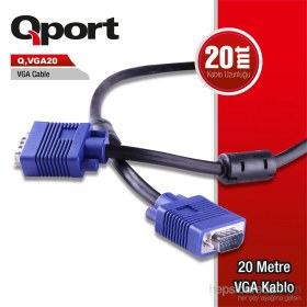 Resim Qport VGA20 15 Pin Filtreli 20 M Erkek Erkek Monitör Kablo (Q-VGA20) 