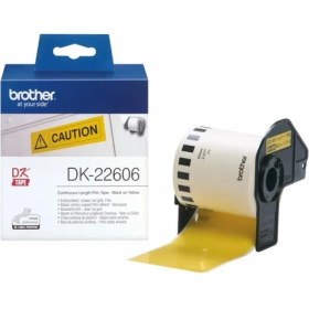 Resim Photo Print Brother P-Touch DK-22606 Dayanıklı Sürekli Film Yüzeyli Sarı Muadil Etiket (62MM x 15 24M) 