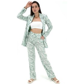 Resim Wpr Zebra Desen Yüksek Bel Keten Pantolon - Mint Yeşili-mint Yeşili Mint Yeşili 