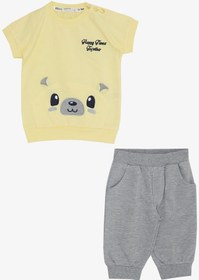 Resim Breeze Erkek Bebek Kapri Takım Sevimli Ayıcık Nakışlı 9 Ay - 3 Yaş Sarı 
