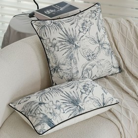 Resim 1 Vintage Bohem Çiçek & Kuş Baskılı Dekoratif Yastık Kılıfı - Şık Siyah ve Beyaz Tasarım, Fermuarlı Kapatma, %100 Polyester, Sadece Elde Yıkama - Çeşitli Oda Stilleri için İdeal, Koltuk Vurgusu (İç Dolgu Dahil Değildir), Dekoratif Yastıklar 