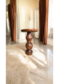 Resim Doğal Ahşap Tekli Mantar Model Yan Sehpa Açık Ceviz Renk Açık Ceviz 