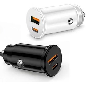 Resim Meridiangoods 15w Ultra Kompakt Çift Portlu Araç Şarj Cihazı Usb-c Usb-a Beyaz Siyah 