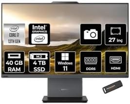 Resim LENOVO ThinkCentre Neo 50A i7 13620H 40GB DDR5 4TB SSD 27" FHD IPS W11P Siyah All in One PC & PER4 