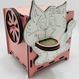 Resim Para Yutan Kedi Ahşap Kumbara, Dekoratif Kutu, 10x12x12 cm 