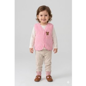 Resim HaanBebe Unisex Bebek Ayıcık Detaylı Polar Pelüş Yelek (3 Renk Seçeneği) Kahverengi/ekru/pembe 